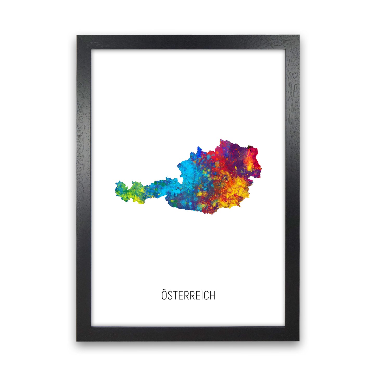 Osterreich Watercolour Map Art Print by Michael Tompsett Black Grain