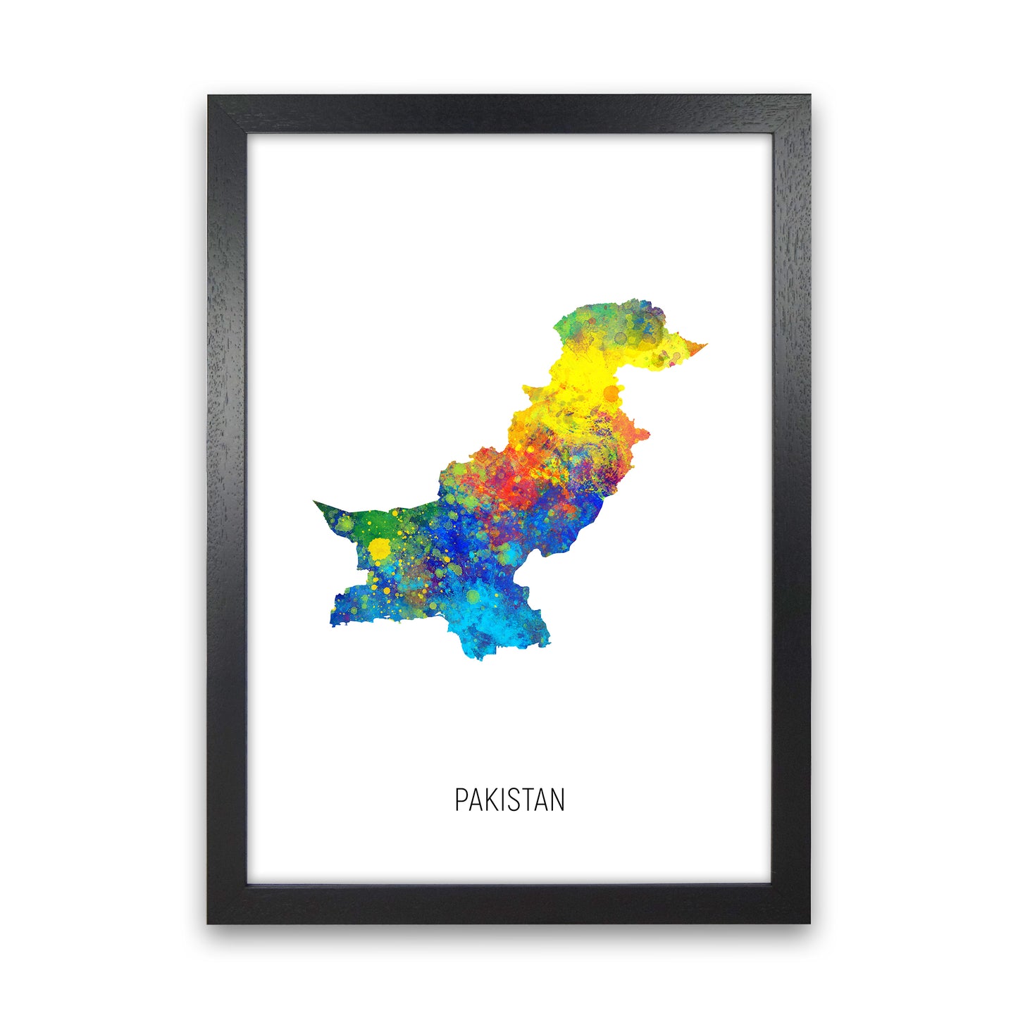 Pakistan Watercolour Map Art Print by Michael Tompsett Black Grain