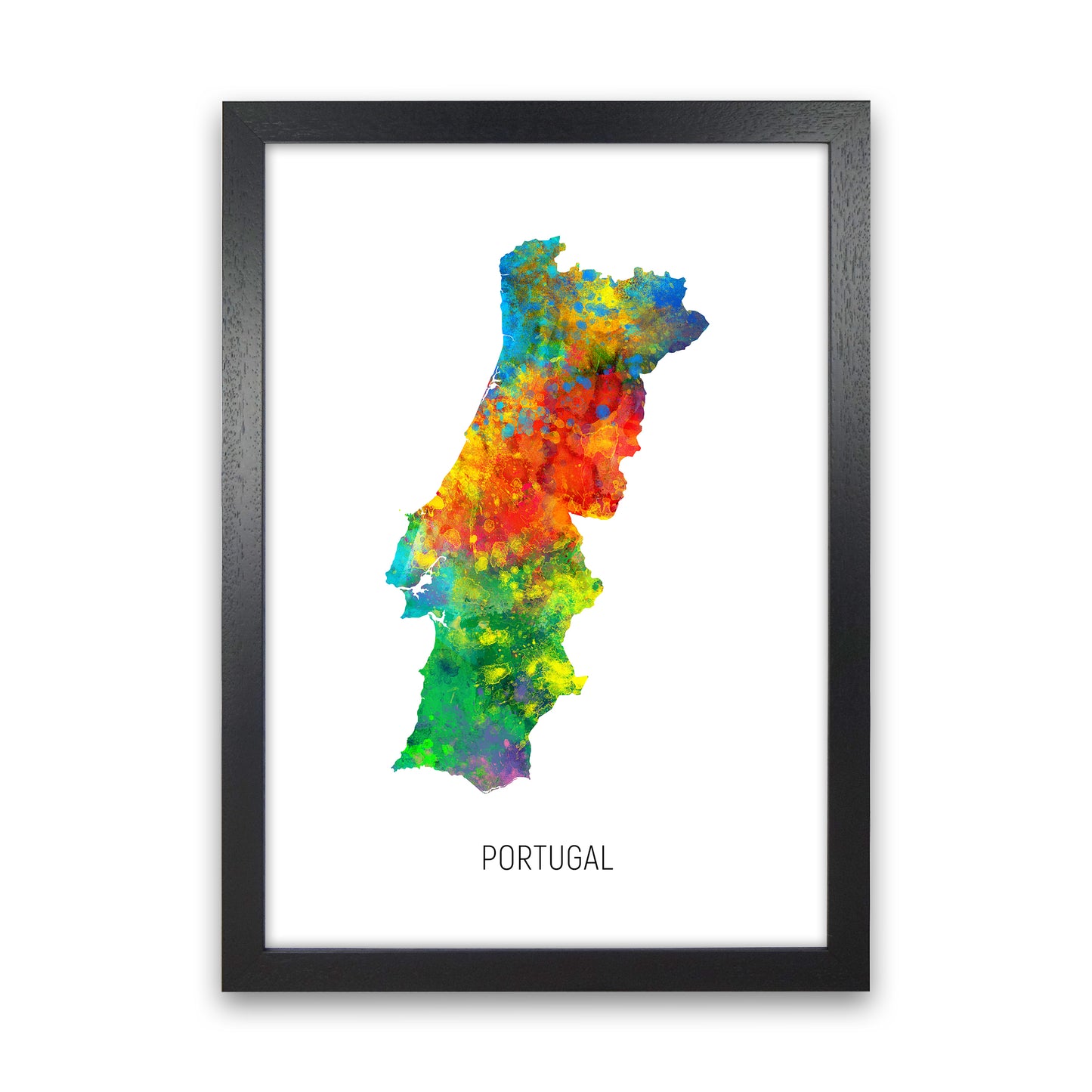 Portugal Watercolour Map Art Print by Michael Tompsett Black Grain