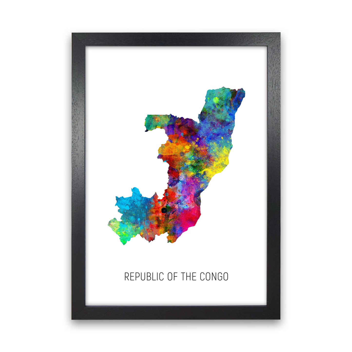 Republic Of The Congo Watercolour Map by Michael Tompsett Black Grain