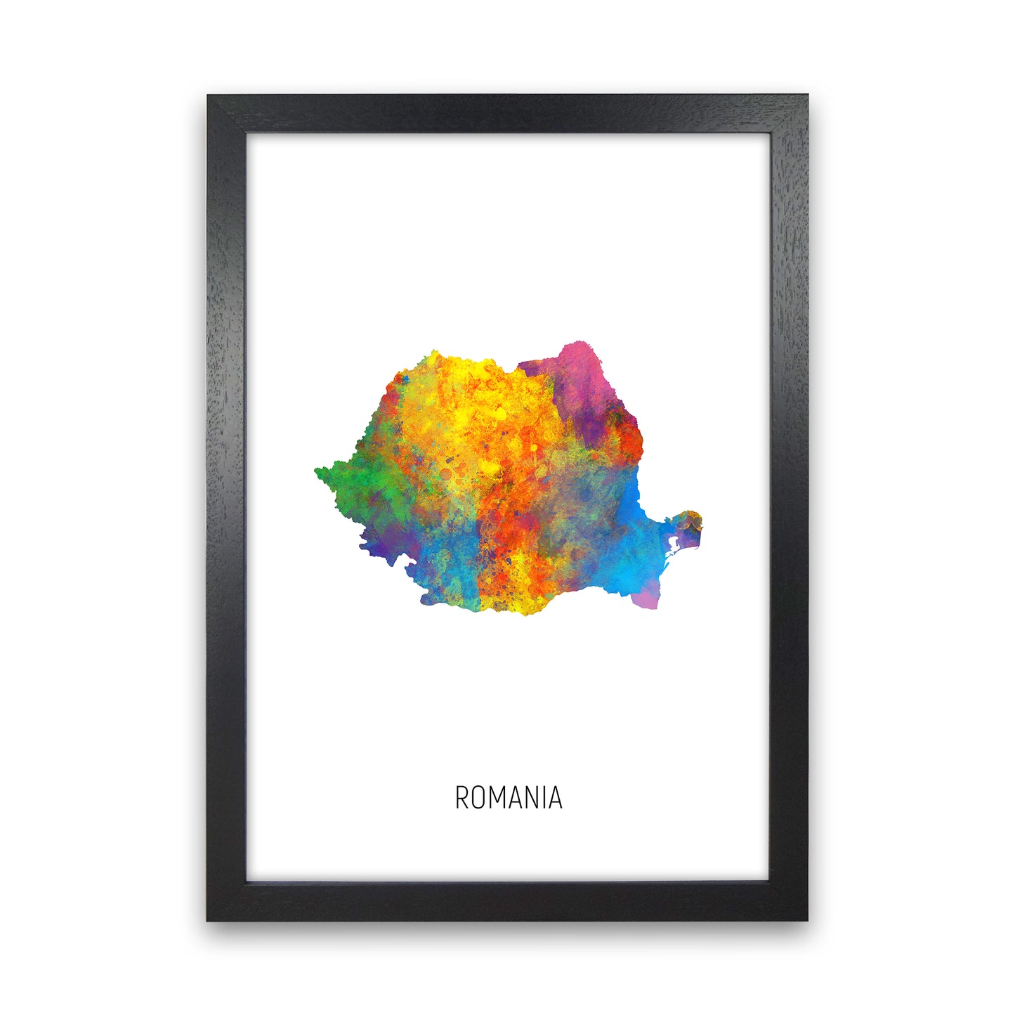 Romania Watercolour Map Art Print by Michael Tompsett Black Grain