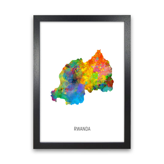 Rwanda Watercolour Map Art Print by Michael Tompsett Black Grain