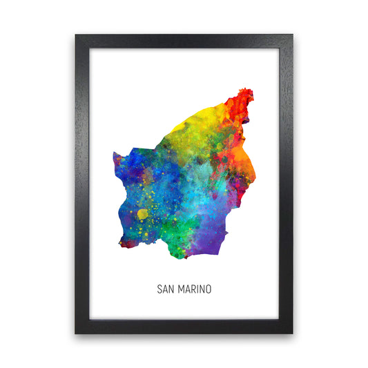 San Marino Watercolour Map Art Print by Michael Tompsett Black Grain