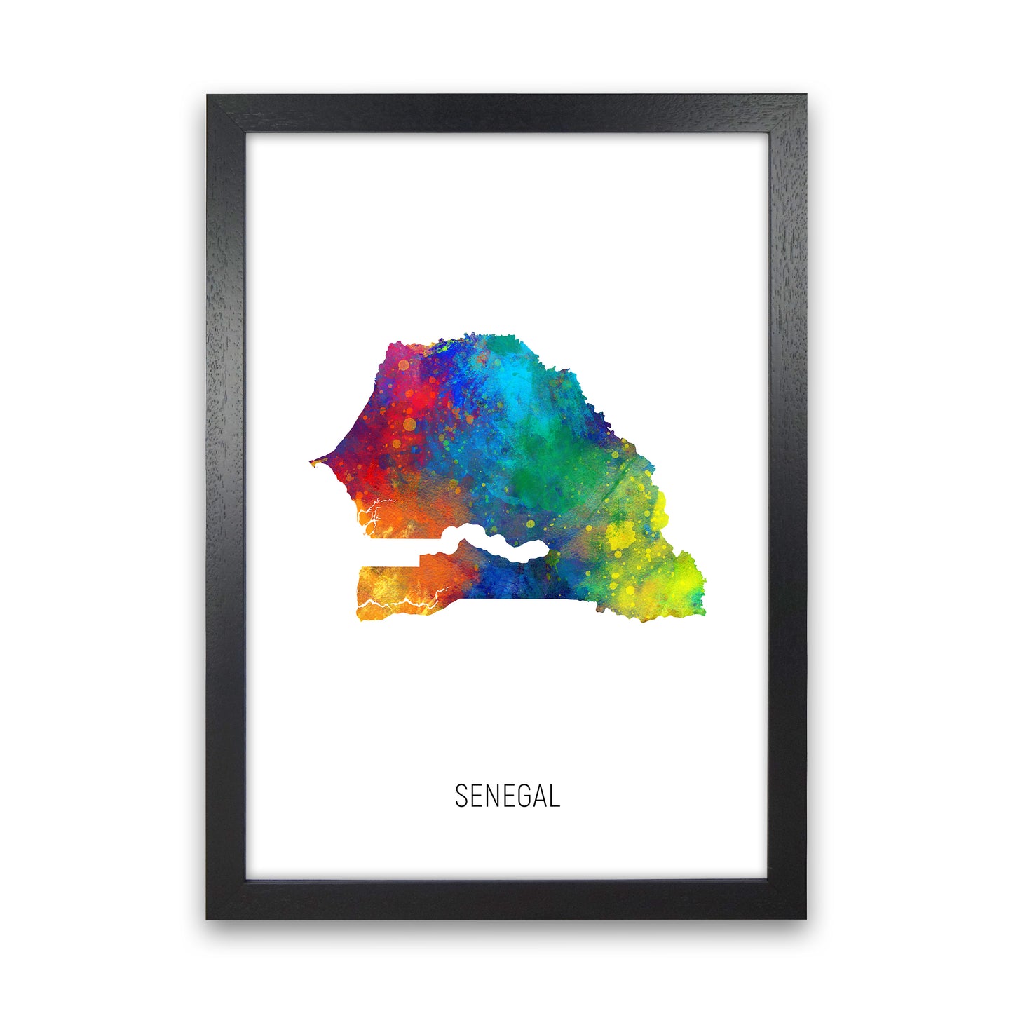 Senegal Watercolour Map Art Print by Michael Tompsett Black Grain
