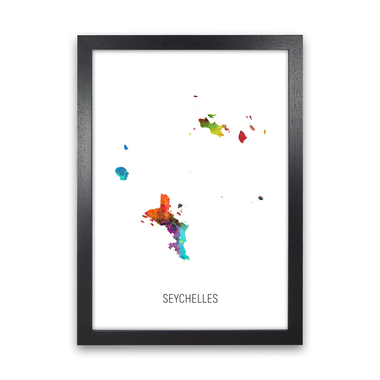Seychelles Watercolour Map Art Print by Michael Tompsett Black Grain