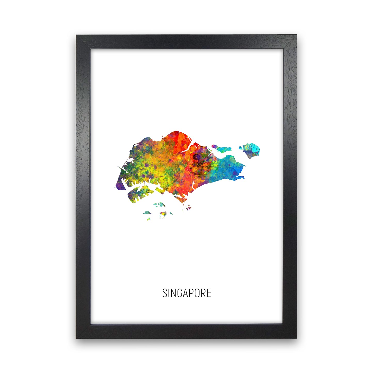 Singapore Watercolour Map Art Print by Michael Tompsett Black Grain