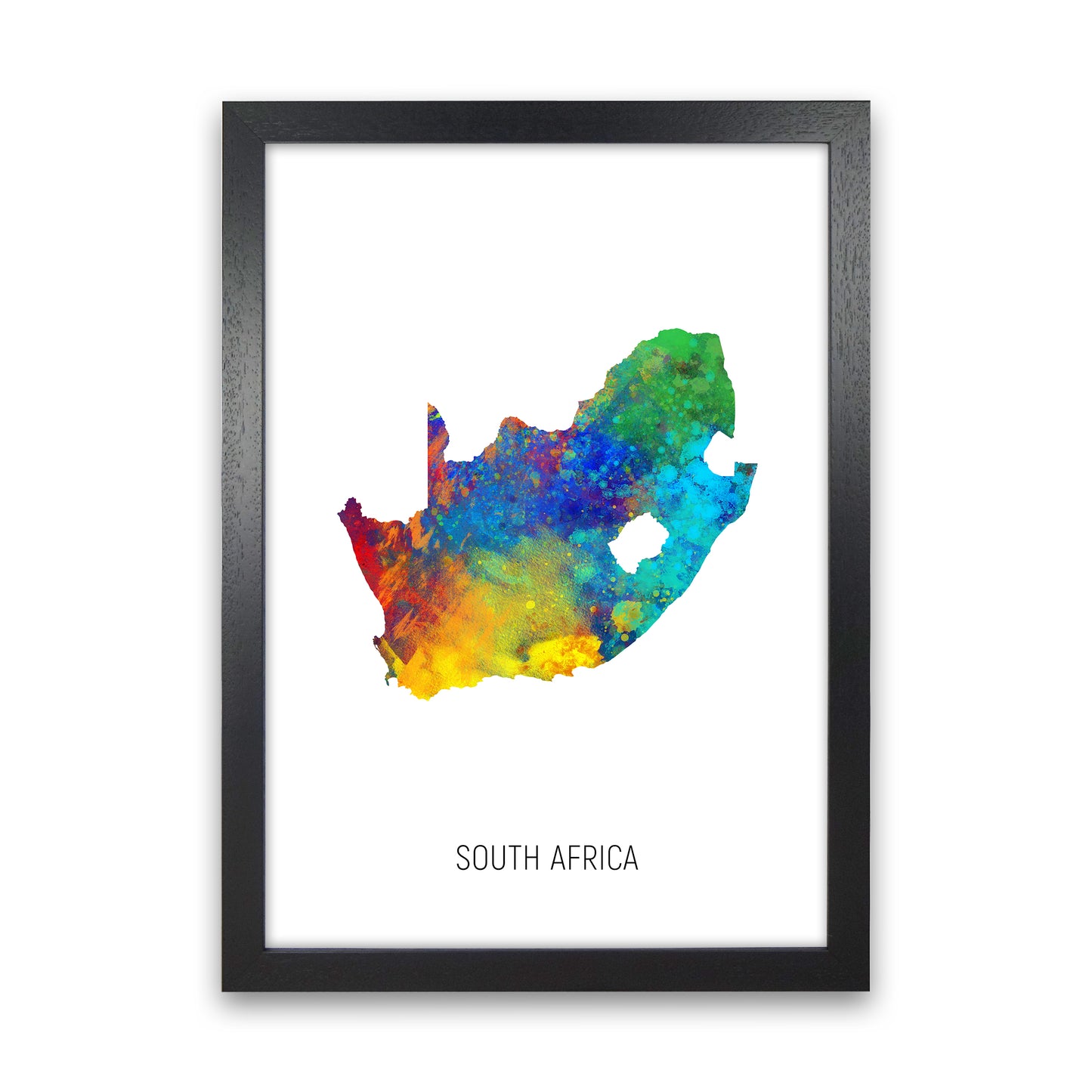 South Africa Watercolour Map Art Print by Michael Tompsett Black Grain