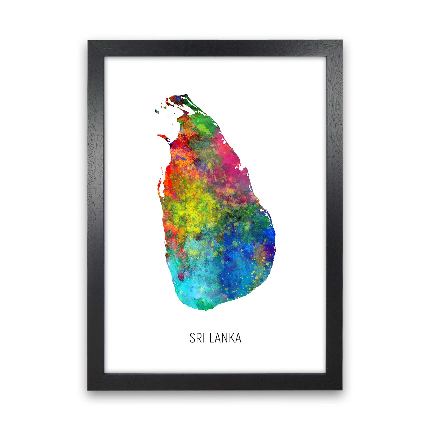 Sri Lanka Watercolour Map Art Print by Michael Tompsett Black Grain