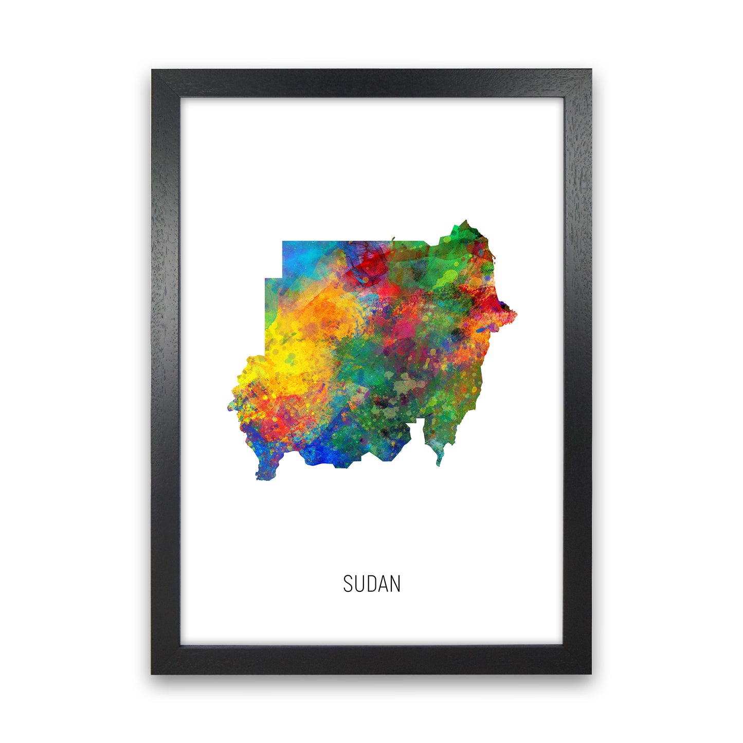 Sudan Watercolour Map Art Print by Michael Tompsett Black Grain