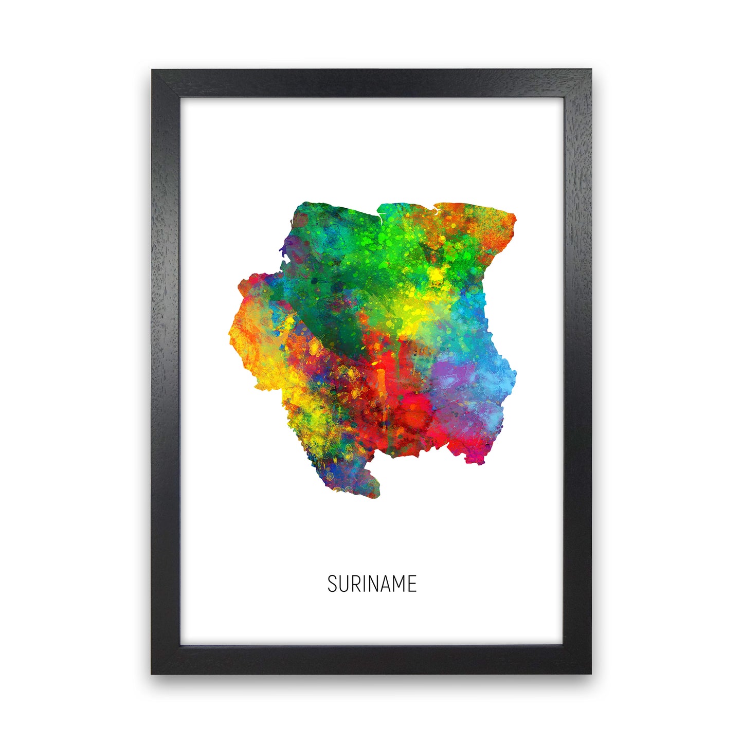 Suriname Watercolour Map Art Print by Michael Tompsett Black Grain