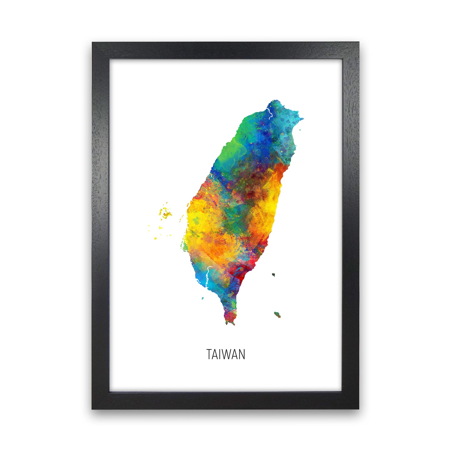 Taiwan Watercolour Map Art Print by Michael Tompsett Black Grain