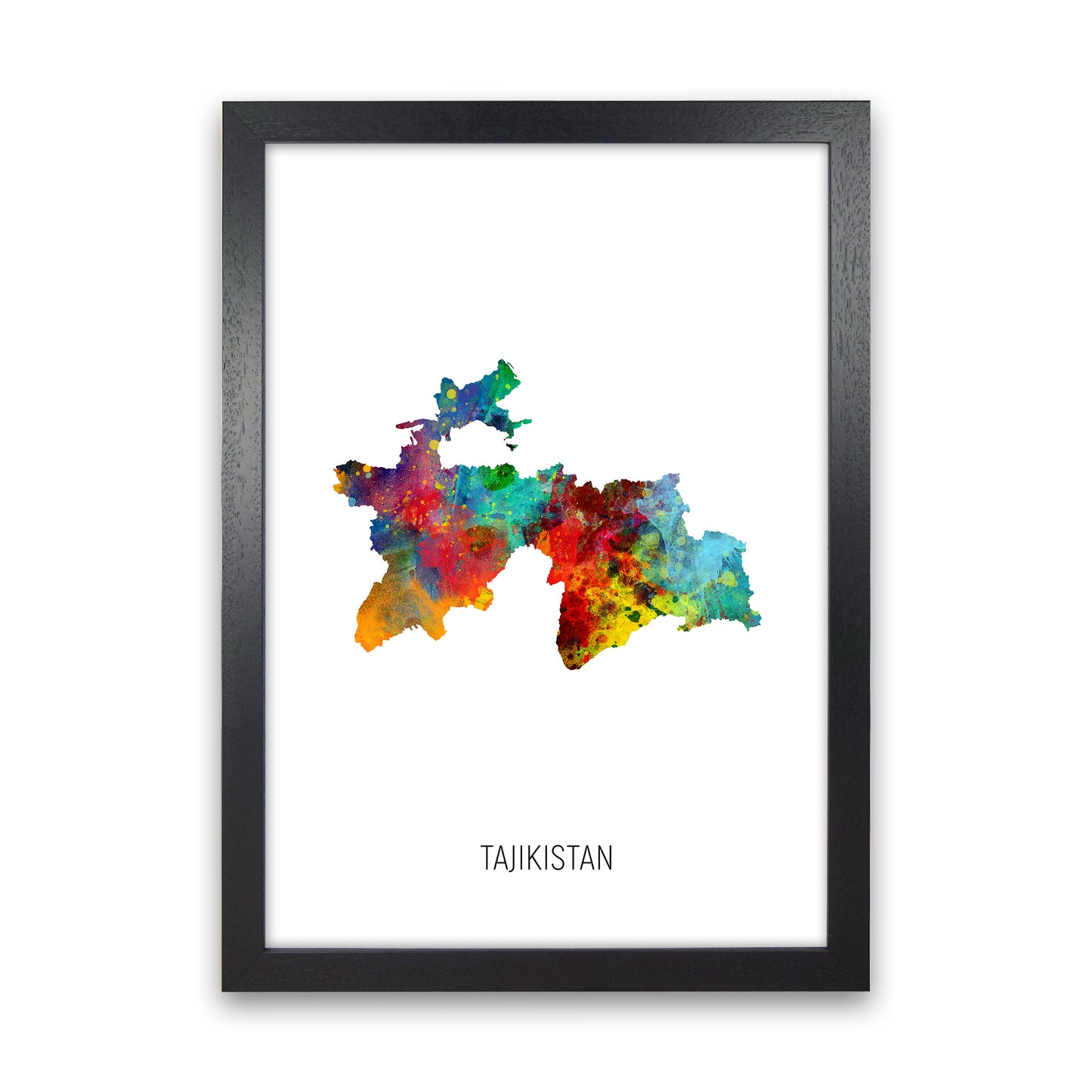 Tajikistan Watercolour Map Art Print by Michael Tompsett Black Grain