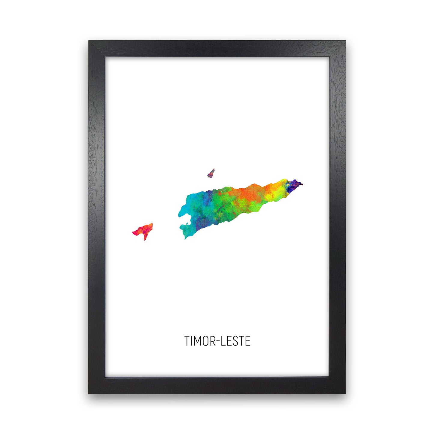 Timor-Leste Watercolour Map Art Print by Michael Tompsett Black Grain