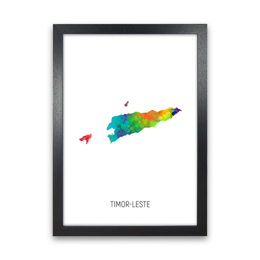 Timor-Leste Watercolour Map Art Print by Michael Tompsett Black Grain