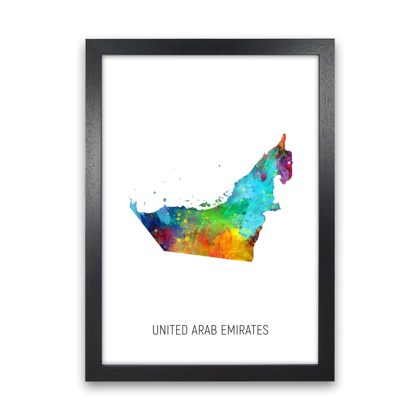 United Arab Emirates Watercolour Map by Michael Tompsett Black Grain