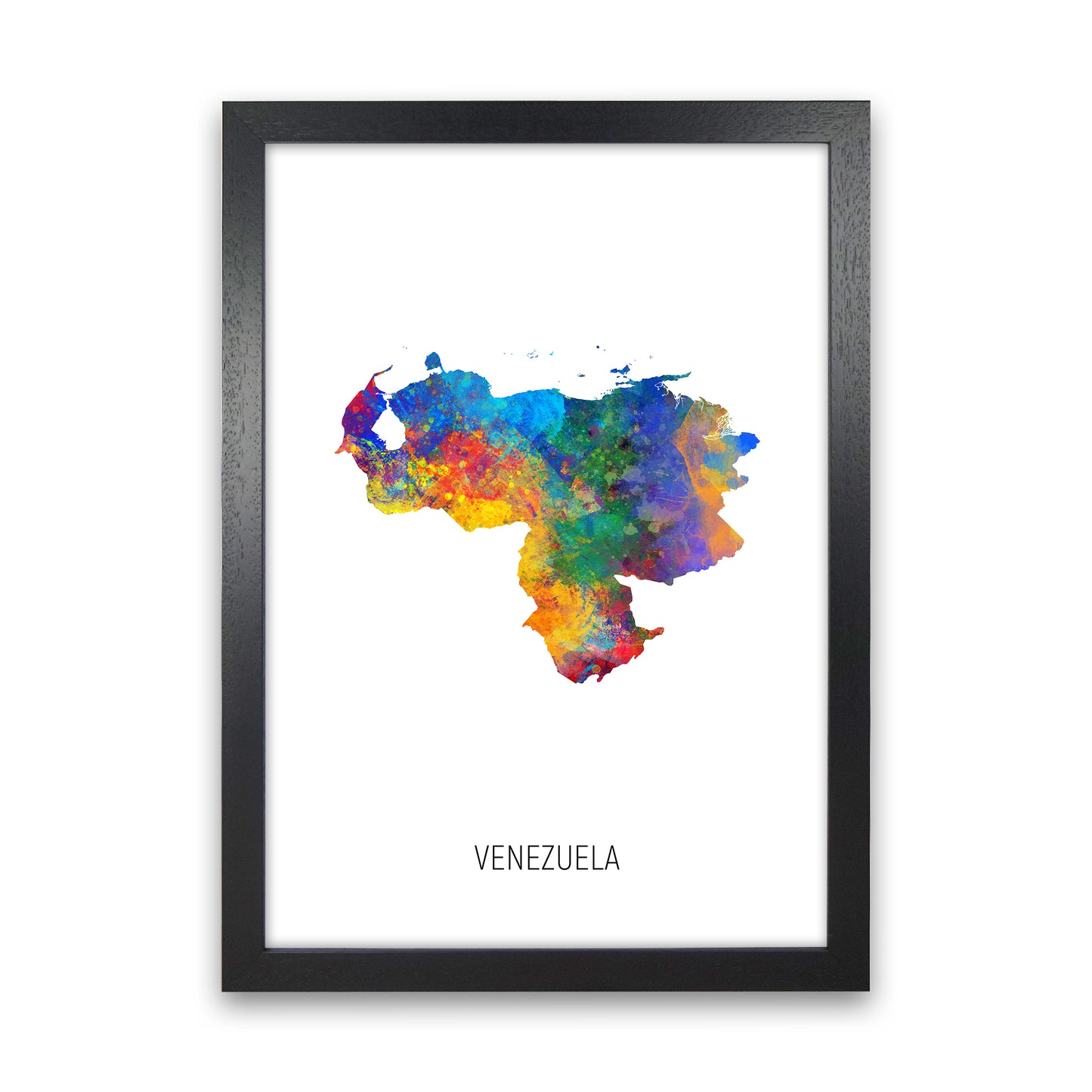 Venezuela Watercolour Map Art Print by Michael Tompsett Black Grain