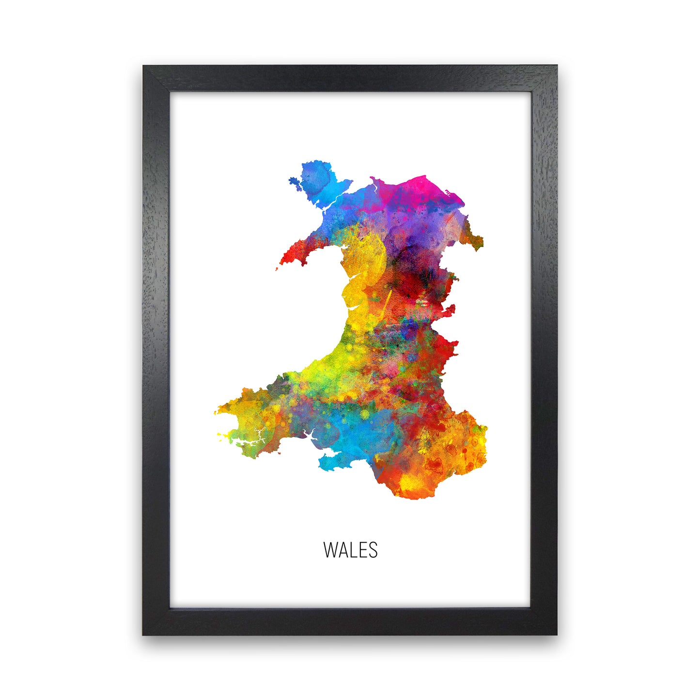 Wales Watercolour Map Art Print by Michael Tompsett Black Grain