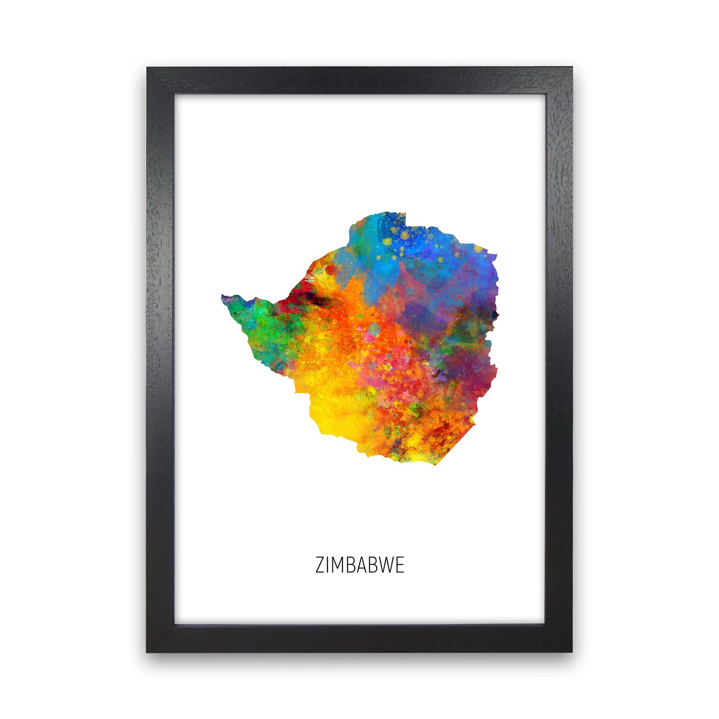 Zimbabwe Watercolour Map Art Print by Michael Tompsett Black Grain