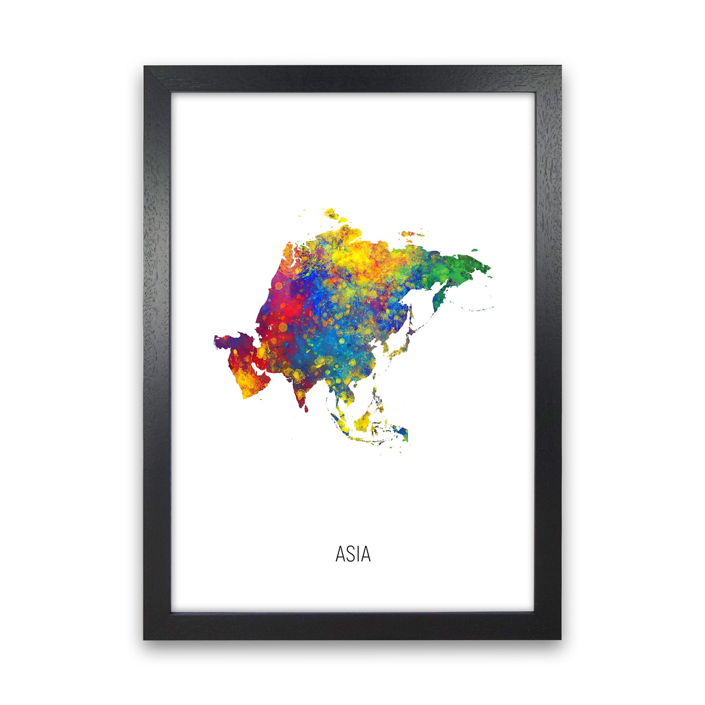 Asia Watercolour Map Art Print by Michael Tompsett Black Grain