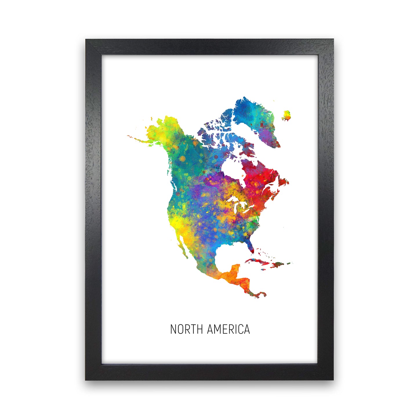North America Watercolour Map Art Print by Michael Tompsett Black Grain