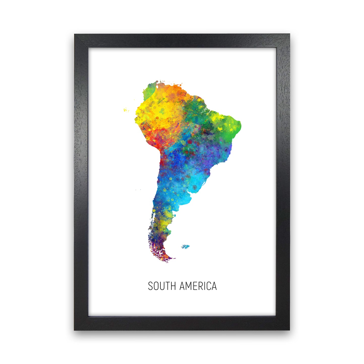South America Watercolour Map Art Print by Michael Tompsett Black Grain
