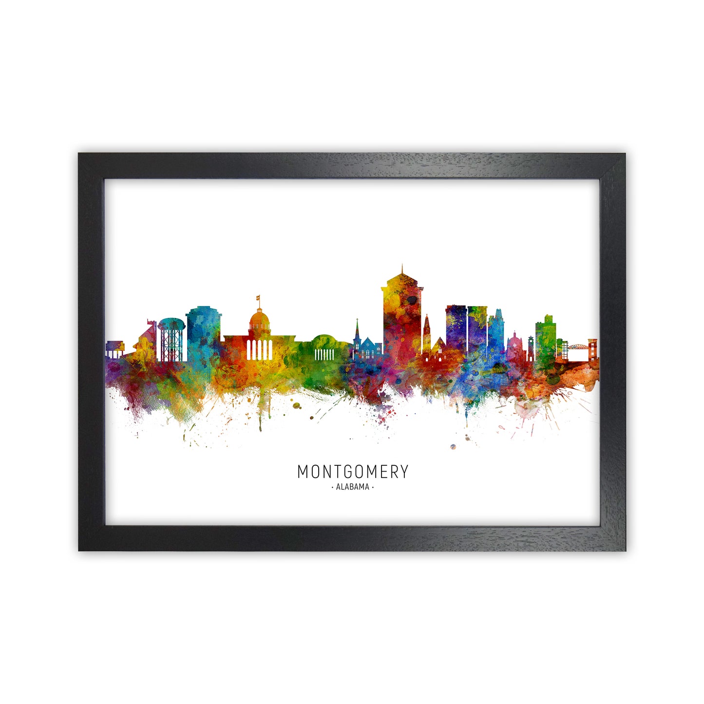 Montgomery Alabama Skyline Art Print by Michael Tompsett Black Grain
