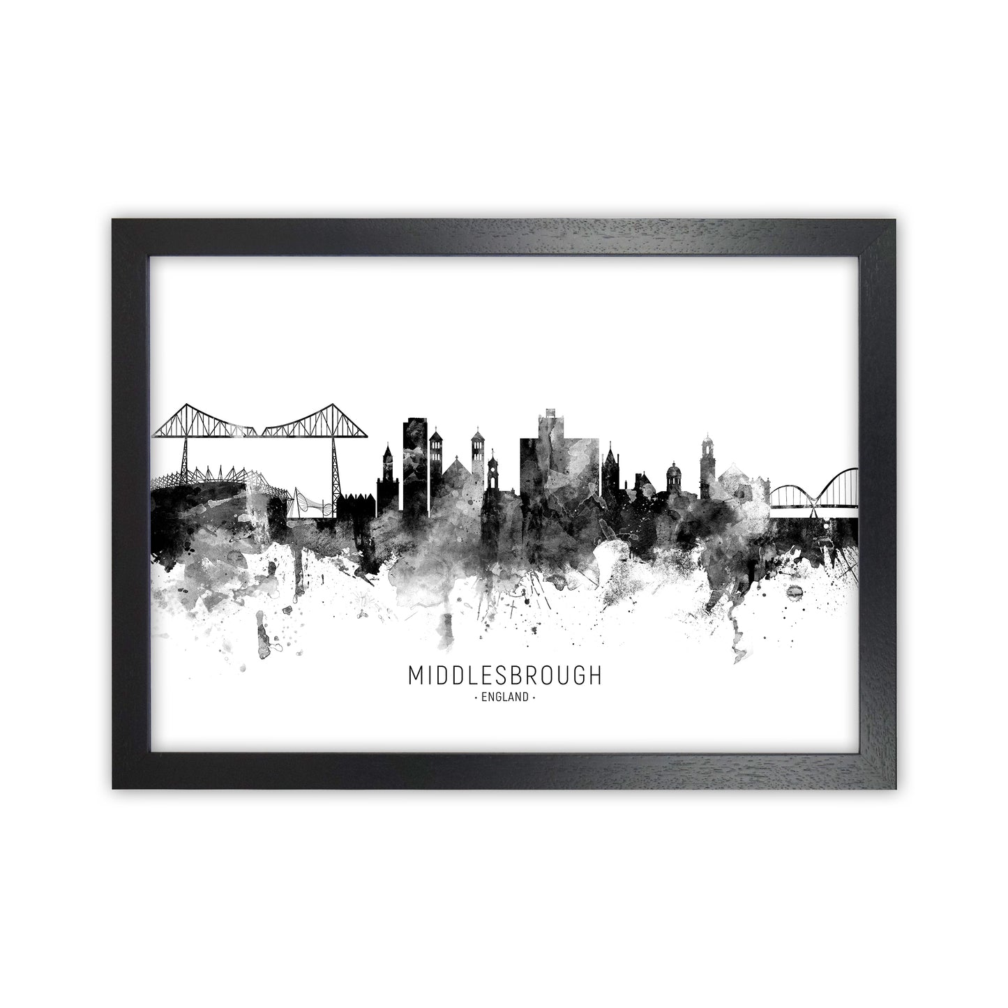 Middlesbrough England Skyline Black White City Name by Michael Tompsett Black Grain