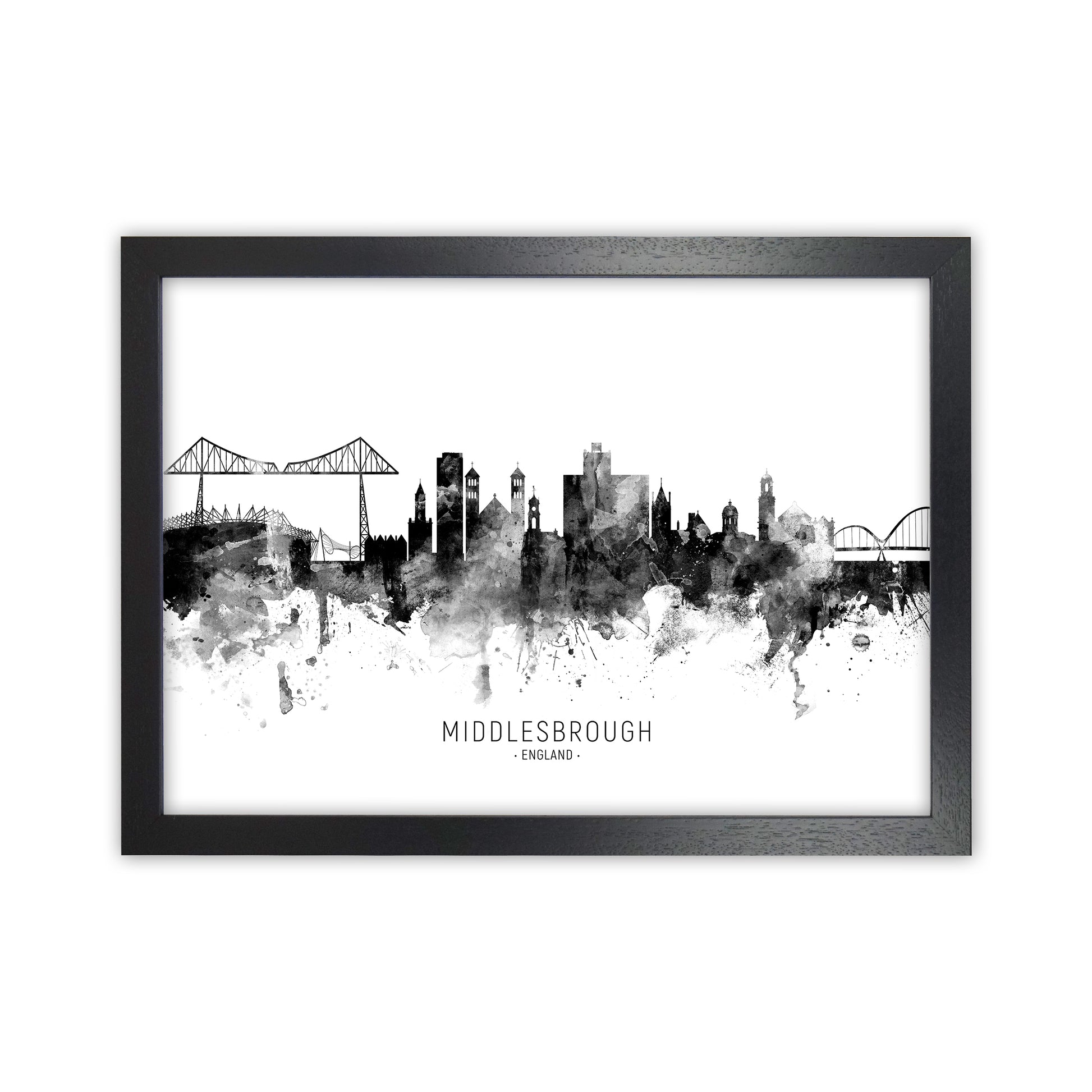 Middlesbrough England Skyline Black White City Name  by Michael Tompsett Black Grain