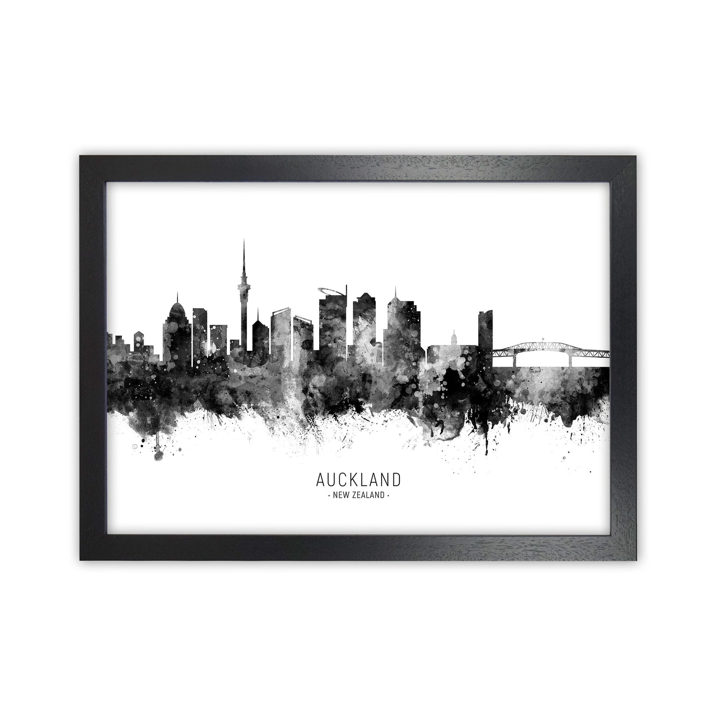 Auckland New Zealand Skyline Black White City Name by Michael Tompsett Black Grain