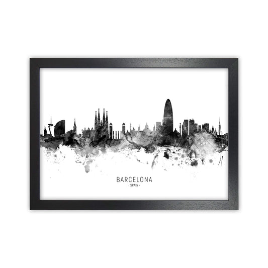 Barcelona Spain Skyline Black White City Name  by Michael Tompsett Black Grain