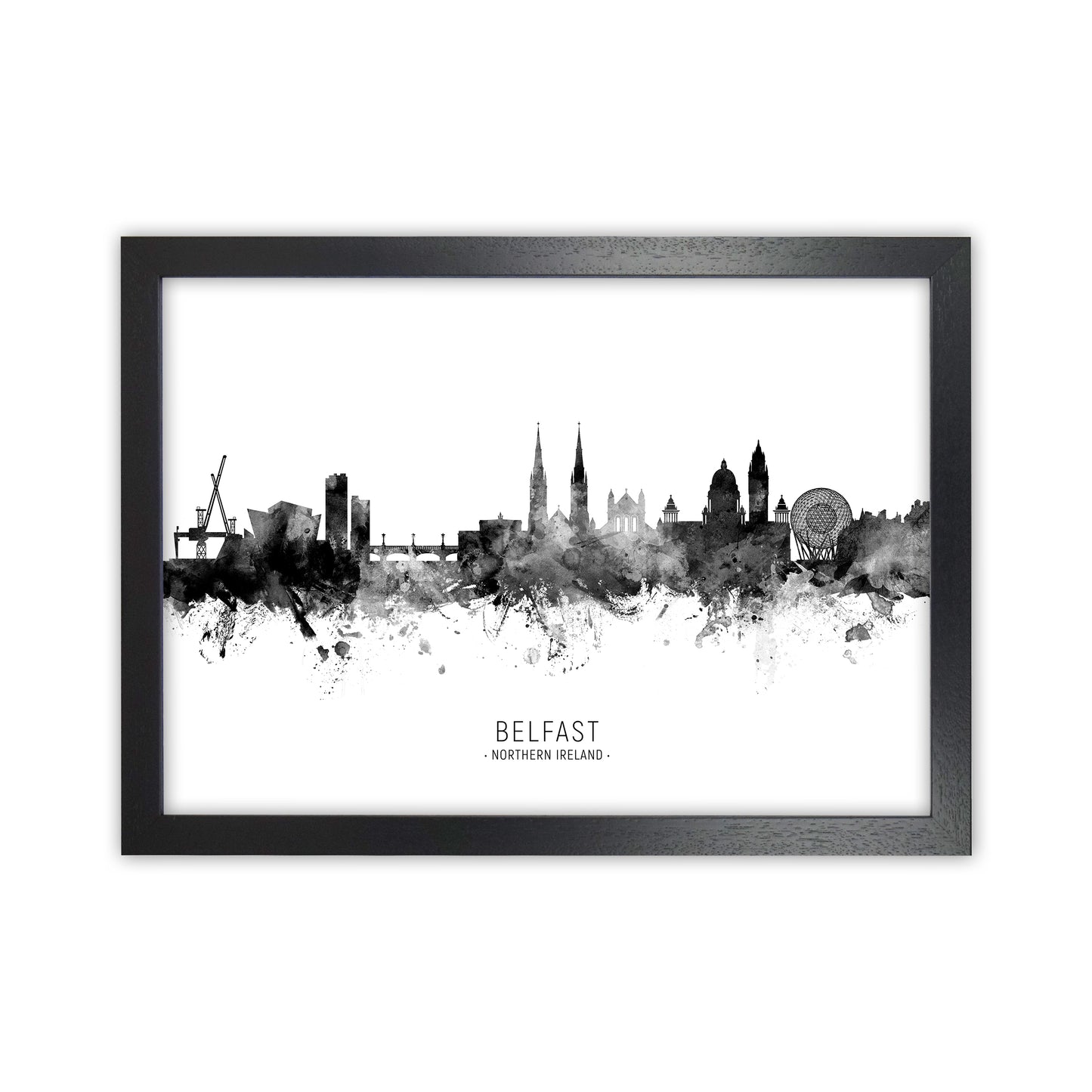 Belfast Northern Ireland Skyline Black White City Name by Michael Tompsett Black Grain