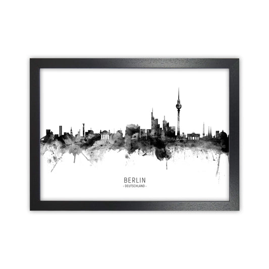 Berlin Germany Skyline Black White City Name  by Michael Tompsett Black Grain