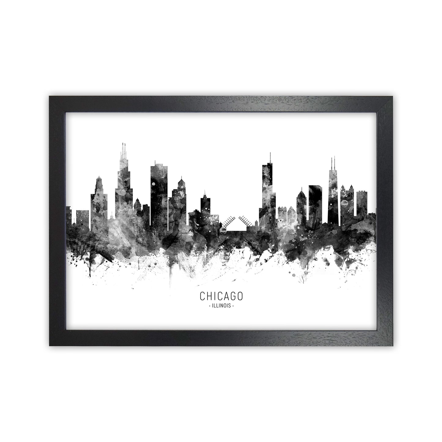Chicago Illinois Skyline Black White City Name by Michael Tompsett Black Grain