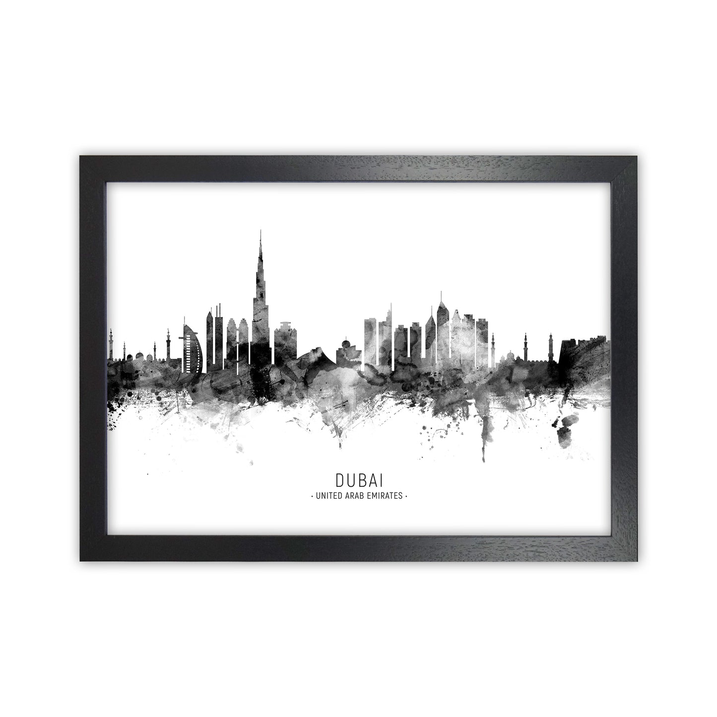 Dubai United Arab Emirates Skyline Black White City Name by Michael Tompsett Black Grain