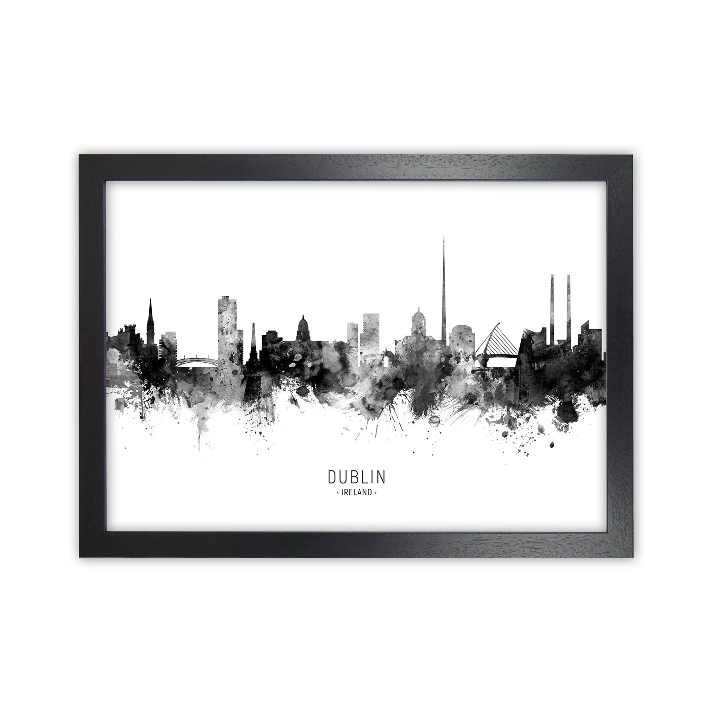 Dublin Ireland Skyline Black White City Name  by Michael Tompsett Black Grain