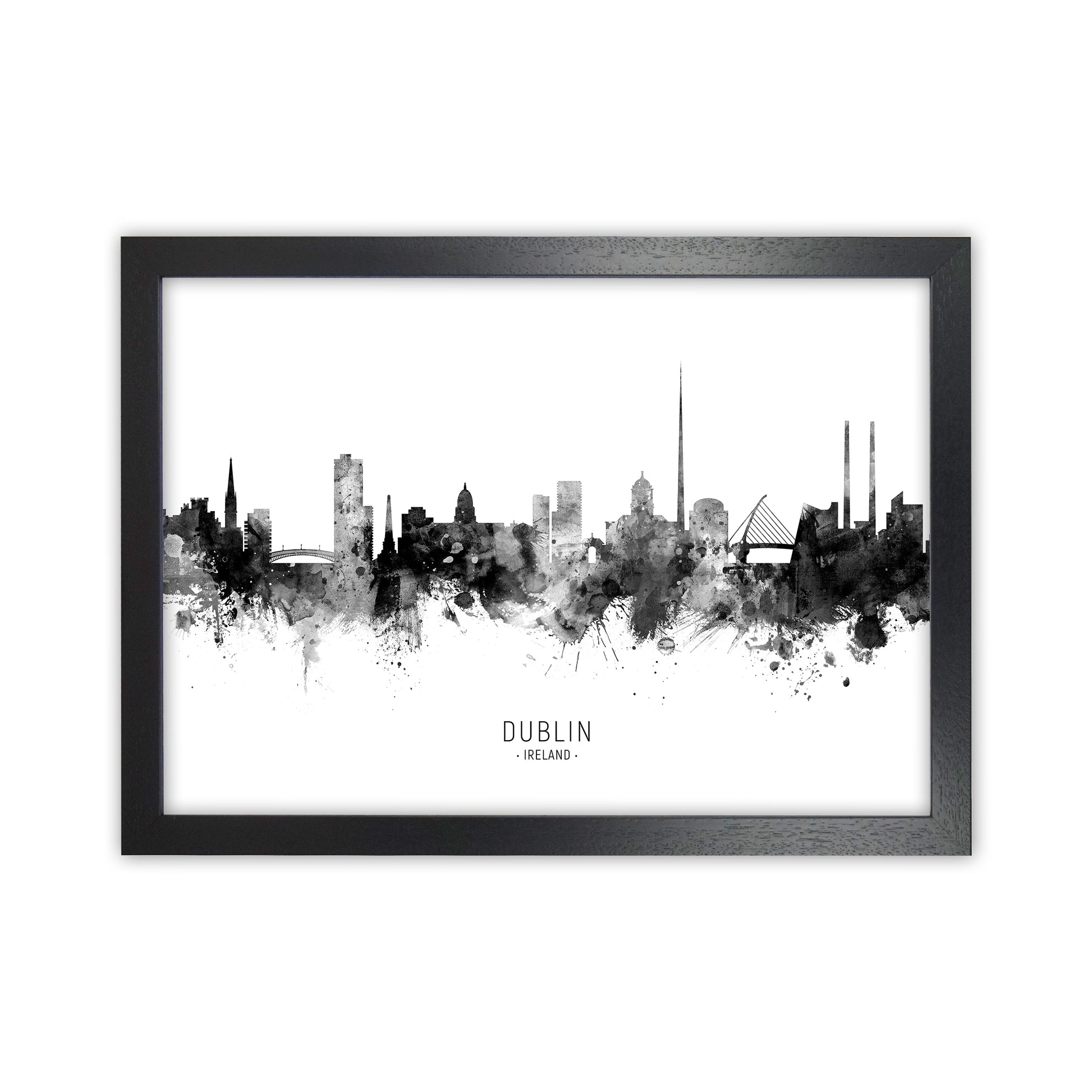 Dublin Ireland Skyline Black White City Name  by Michael Tompsett Black Grain