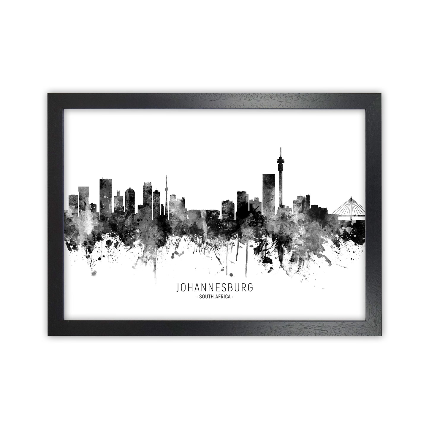 Johannesburg South Africa Skyline Black White City Name  by Michael Tompsett Black Grain
