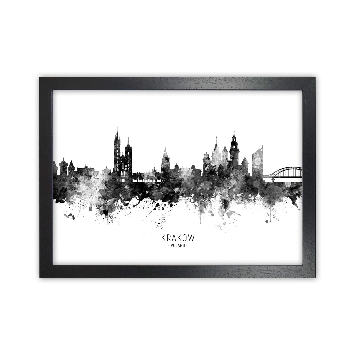 Krakow Poland Skyline Black White City Name by Michael Tompsett Black Grain