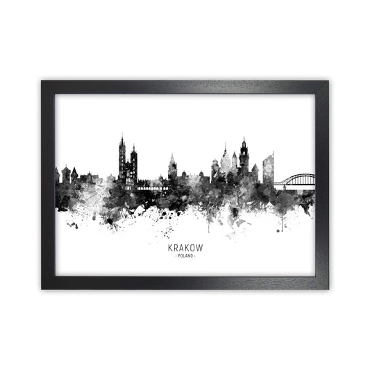 Krakow Poland Skyline Black White City Name  by Michael Tompsett Black Grain