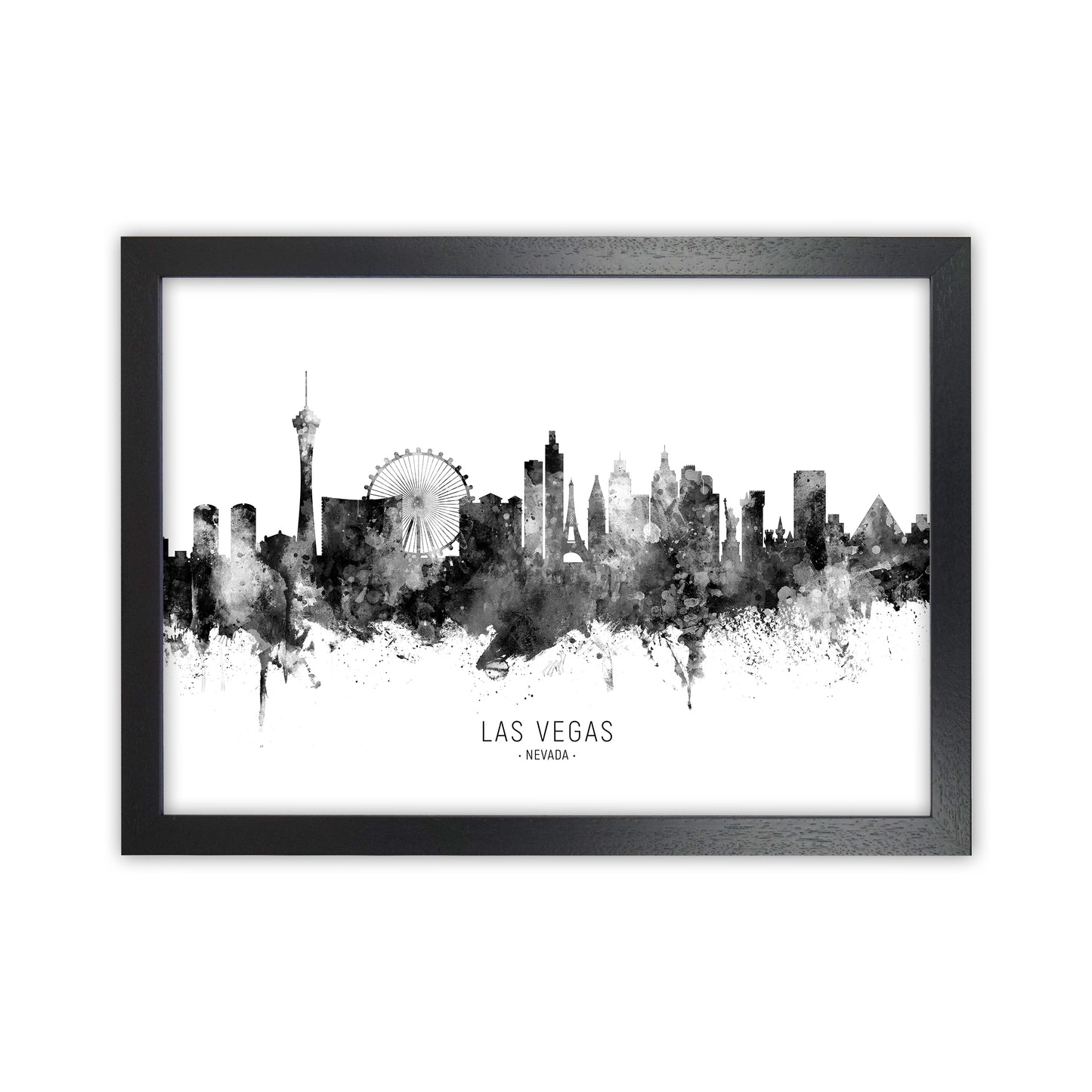 Las Vegas Nevada Skyline Black White City Name by Michael Tompsett Black Grain