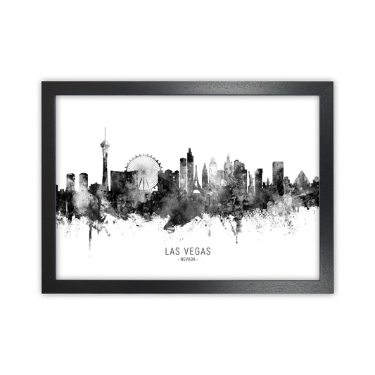 Las Vegas Nevada Skyline Black White City Name  by Michael Tompsett Black Grain