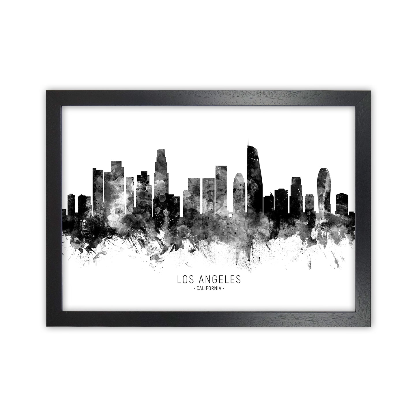 Los Angeles California Skyline Black White City Name by Michael Tompsett Black Grain