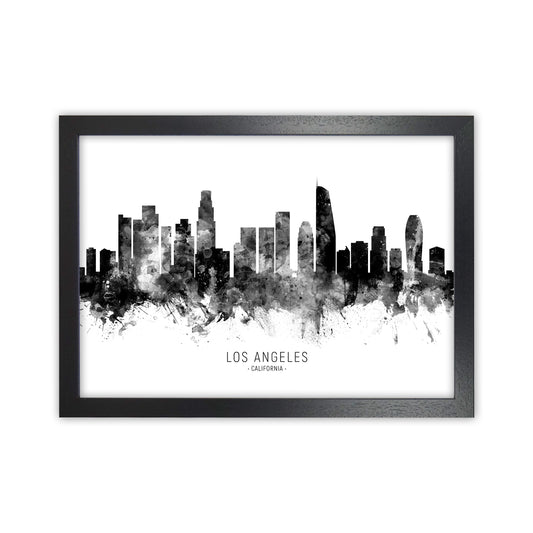 Los Angeles California Skyline Black White City Name  by Michael Tompsett Black Grain