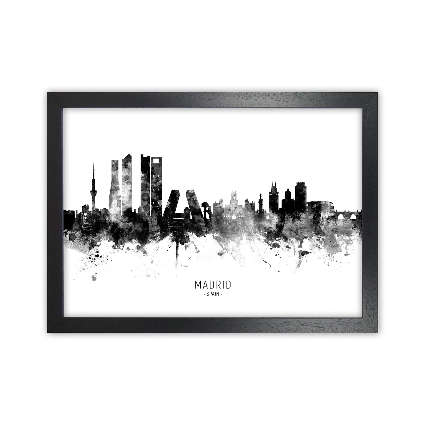 Madrid Spain Skyline Black White City Name by Michael Tompsett Black Grain