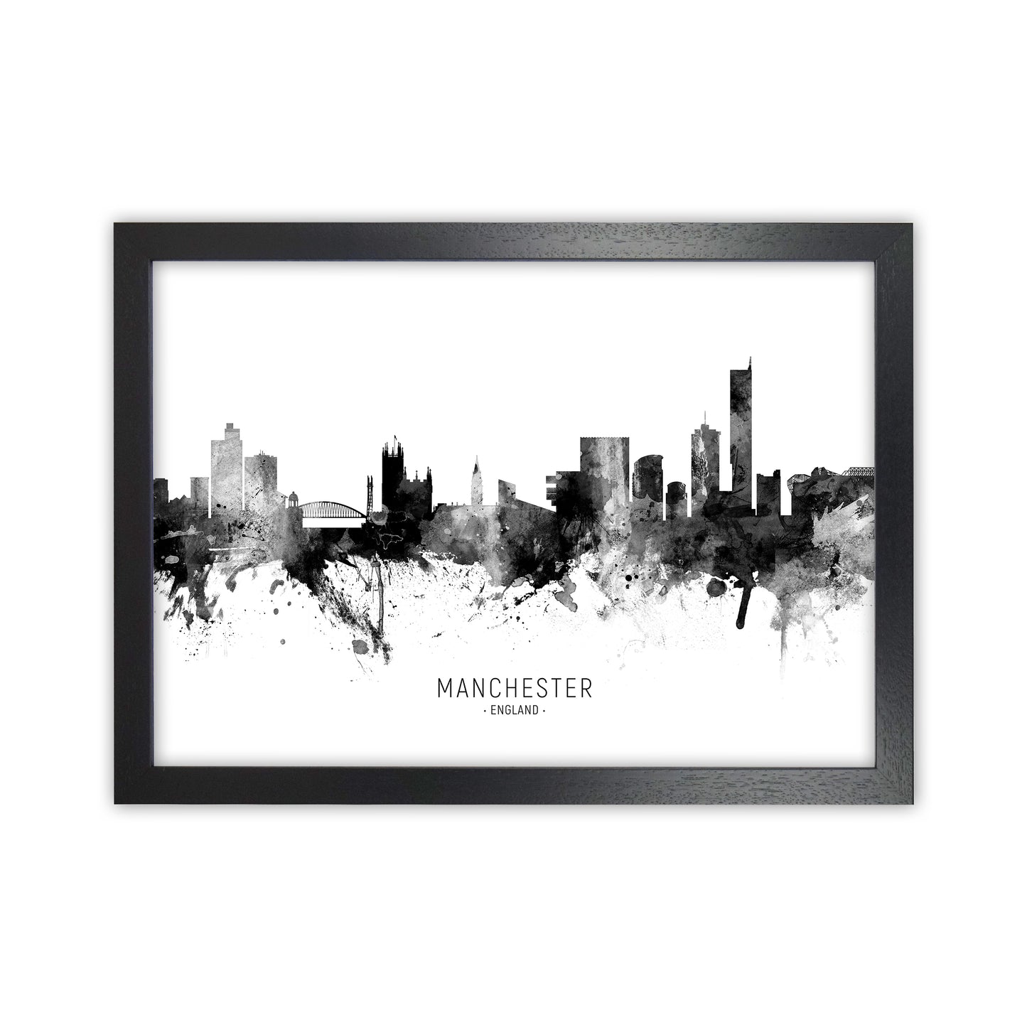 Manchester England Skyline Black White City Name by Michael Tompsett Black Grain