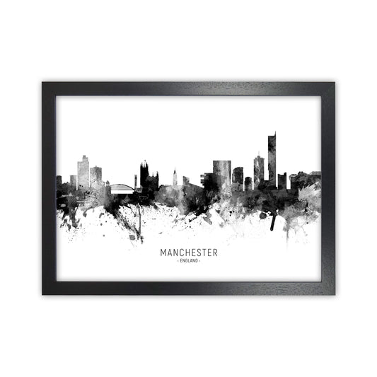 Manchester England Skyline Black White City Name  by Michael Tompsett Black Grain