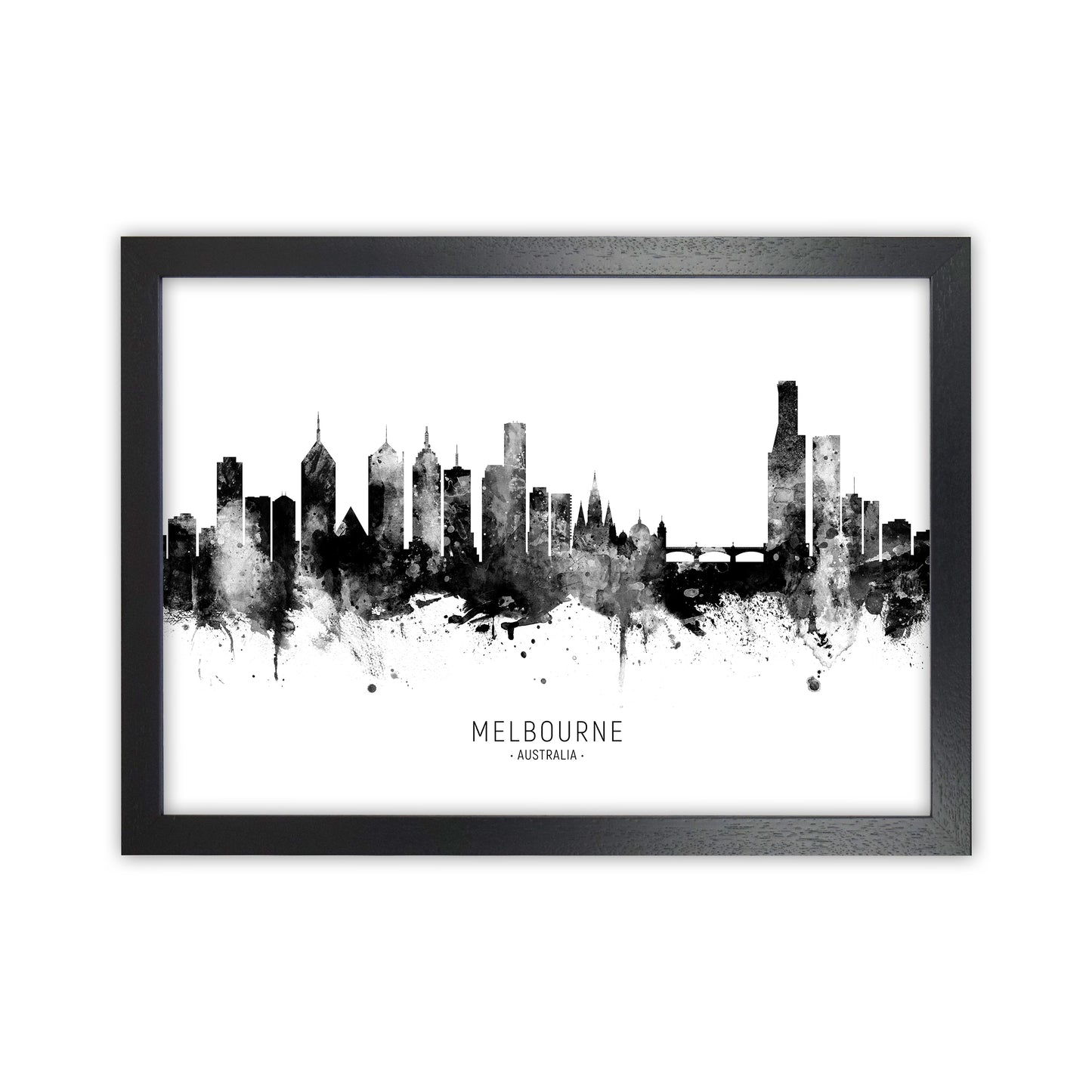 Melbourne Australia Skyline Black White City Name by Michael Tompsett Black Grain