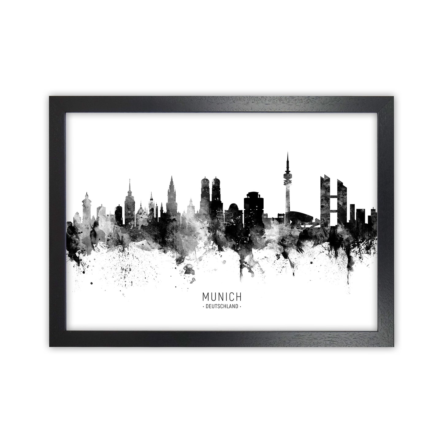 Munich Germany Skyline Black White City Name by Michael Tompsett Black Grain