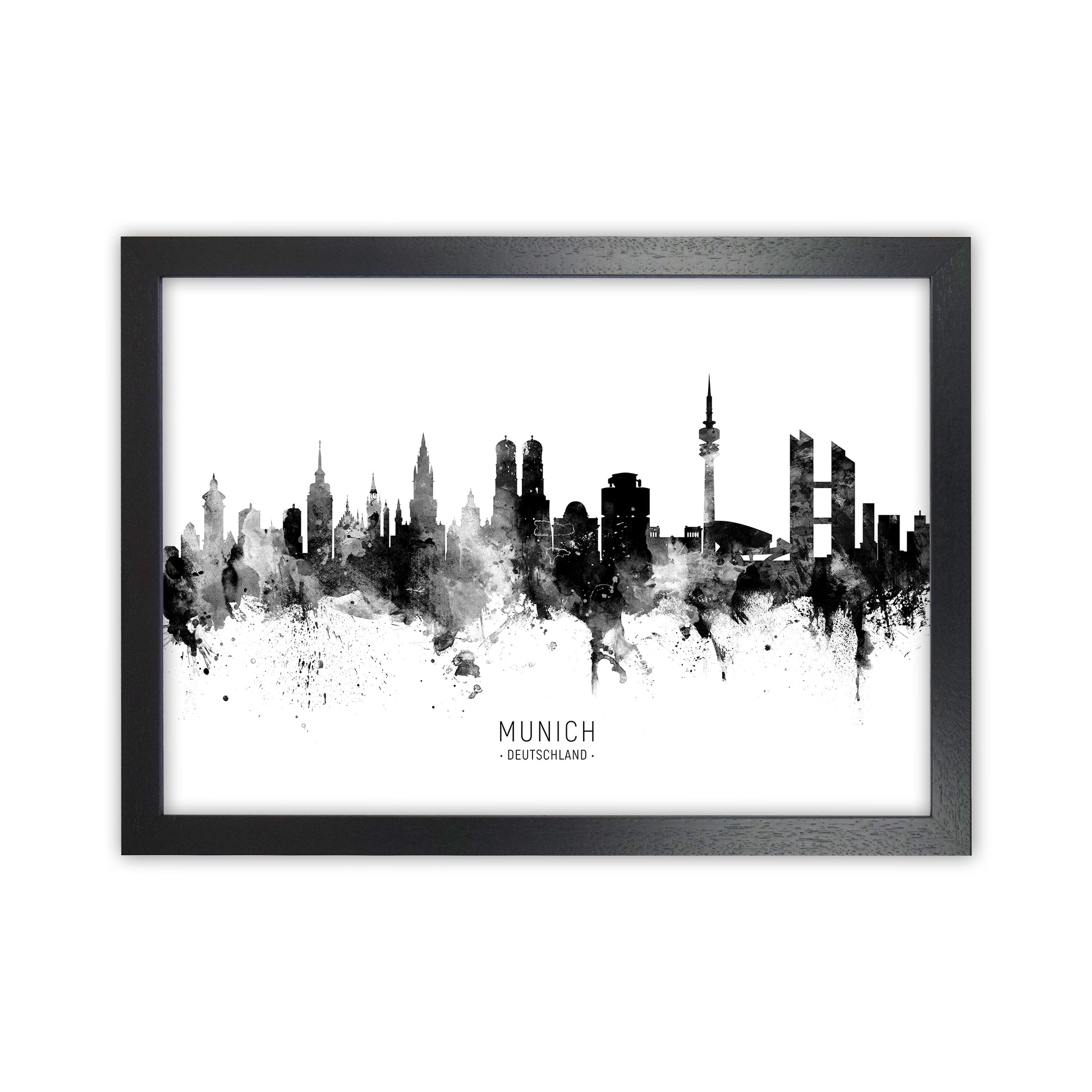 Munich Germany Skyline Black White City Name  by Michael Tompsett Black Grain