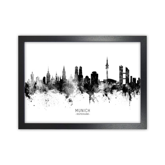 Munich Germany Skyline Black White City Name  by Michael Tompsett Black Grain